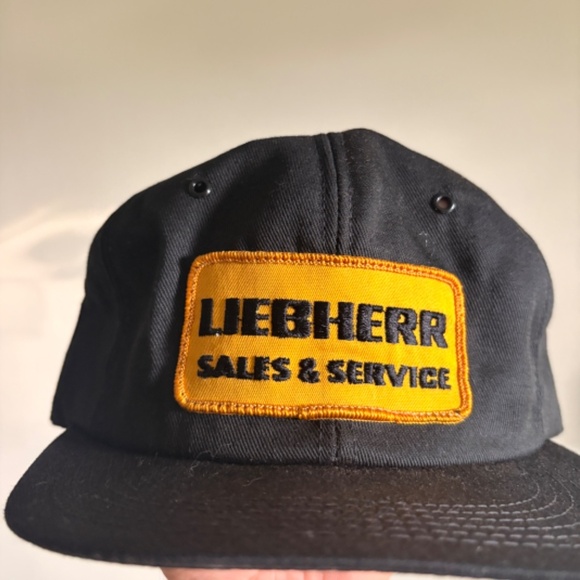 RARE Vintage LIEHBERR SALES AND SERVICE FARM Trucker hat black yellow snapback - Picture 2 of 6